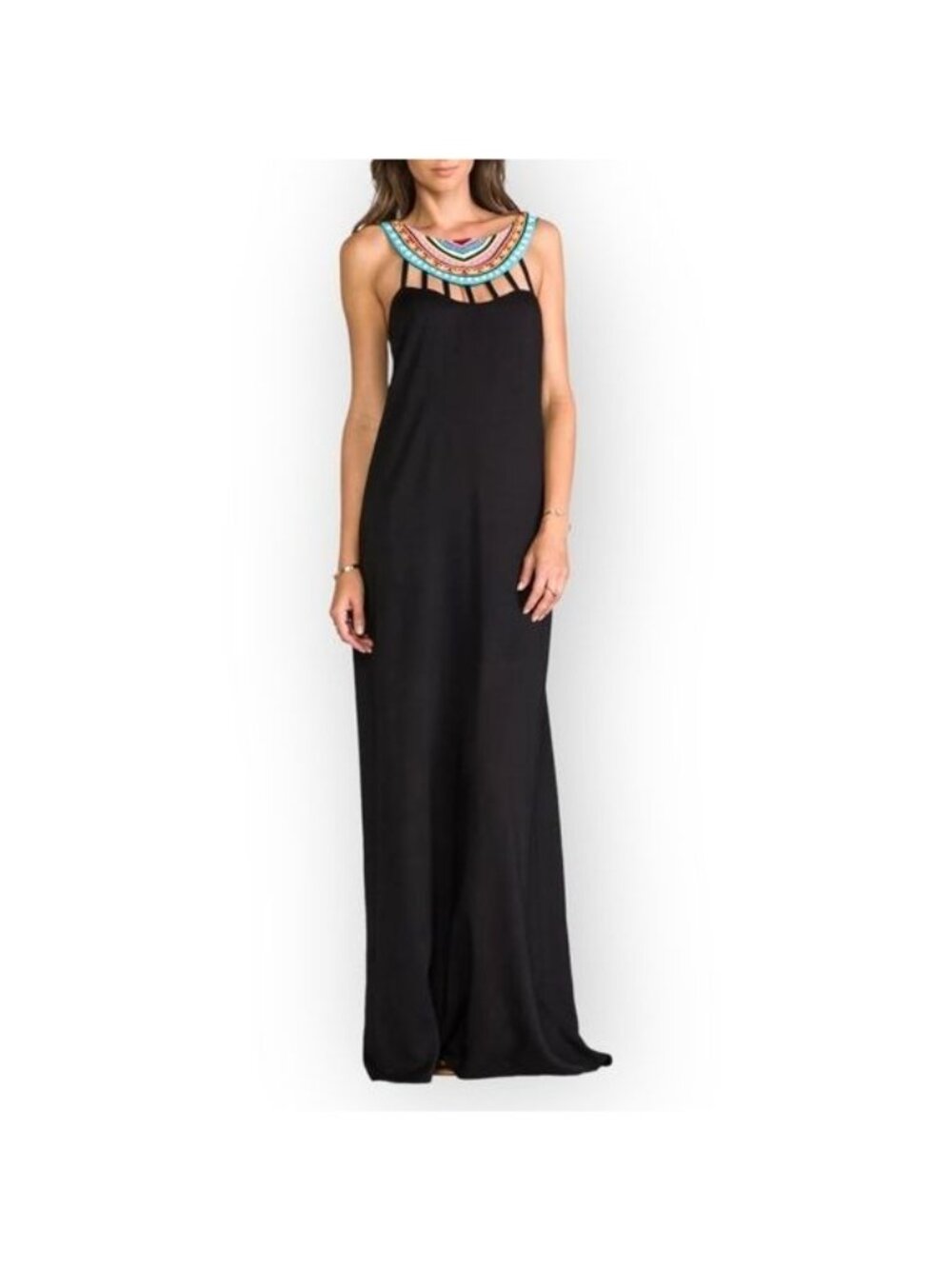 NWT Mara Hoffman Swim Resort 2014 Beaded Neck Black Maxi Dress XS